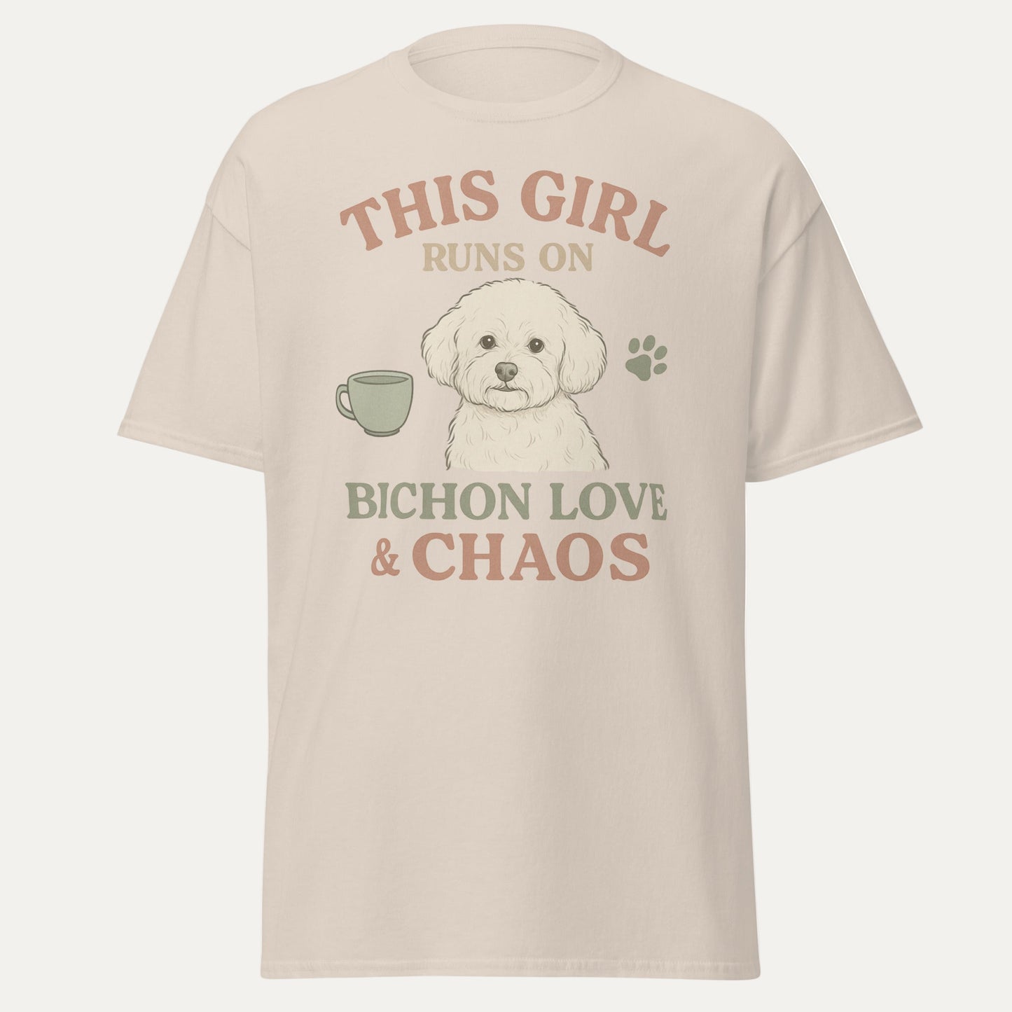 This Girl Runs on Bichon Love & Chaos – Funny Dog Mom T-Shirt for Women