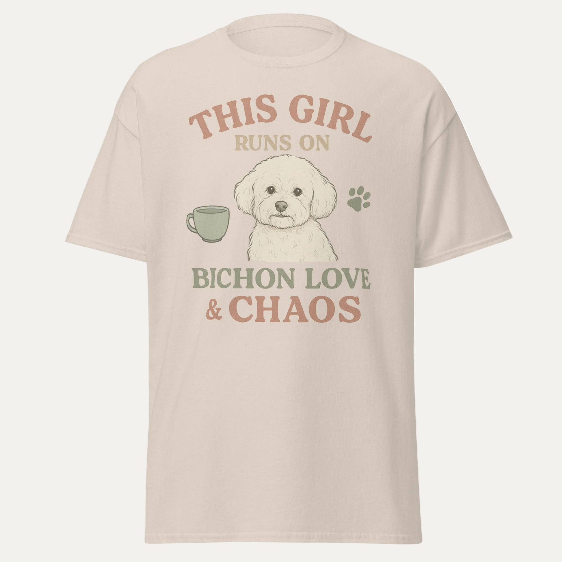 This Girl Runs on Bichon Love & Chaos – Funny Dog Mom T-Shirt for Women