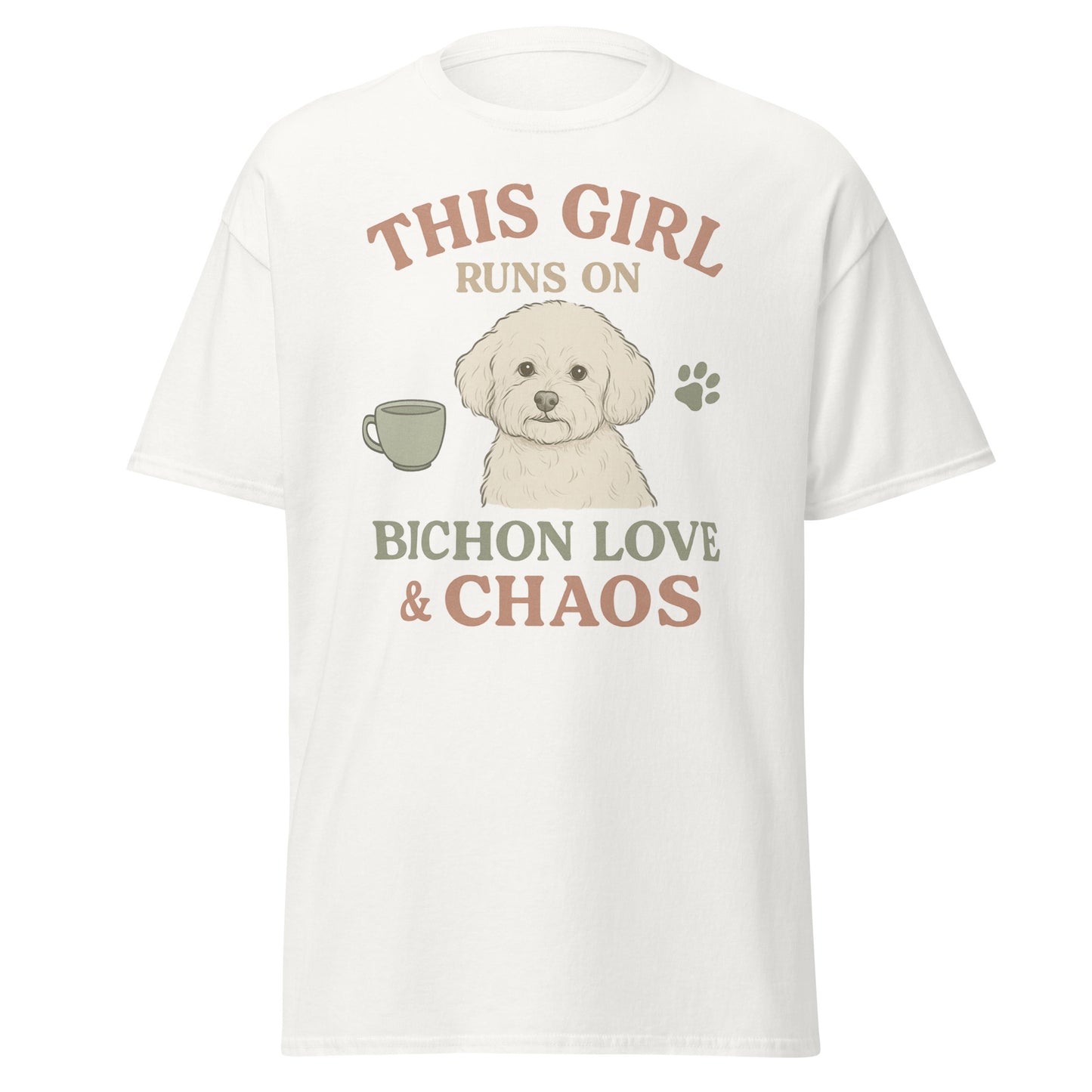 This Girl Runs on Bichon Love & Chaos – Funny Dog Mom T-Shirt for Women
