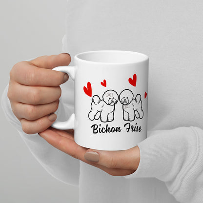 Valentine's Day Bichon Frise Red Hearts Design-White glossy mug for Bichon Frise dog owners