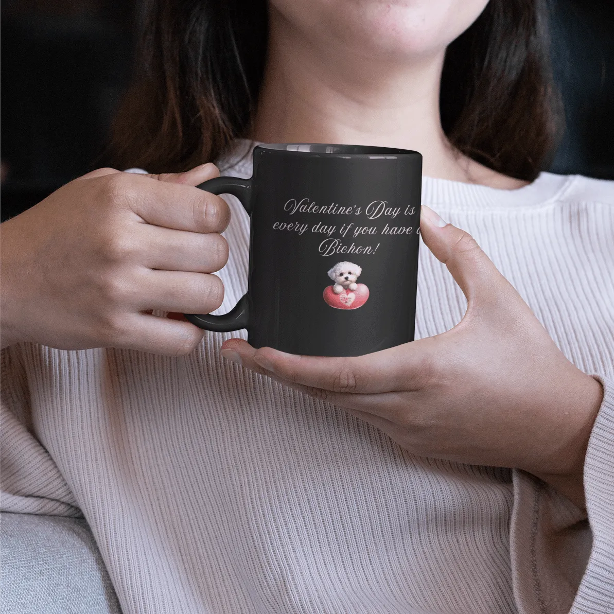 "Valentine's Day is every day if you have a Bichon!"-Black Glossy Mug for Bichon Frise dog owners