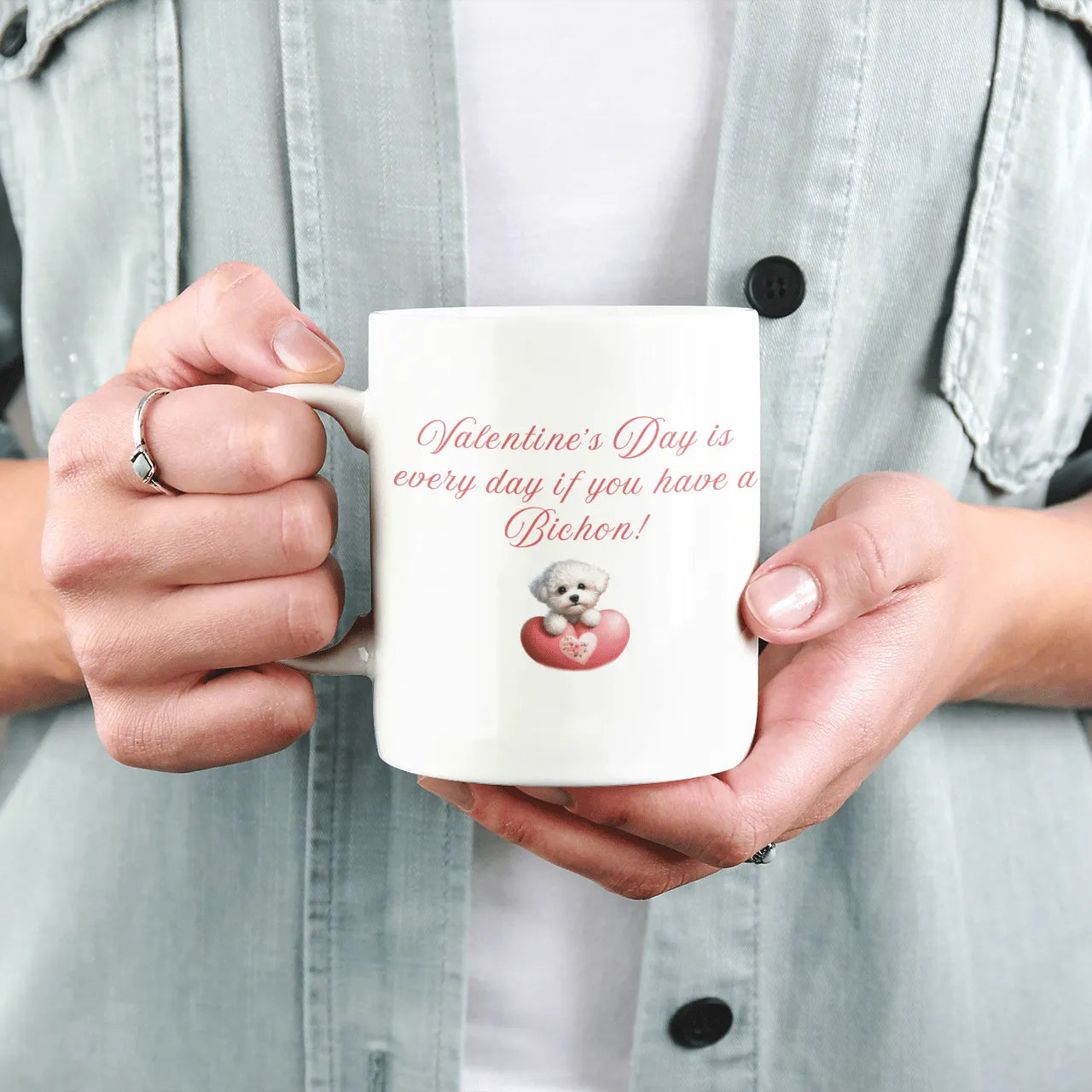 "Valentine's Day is every day if you have a Bichon!"-White glossy mug for Bichon Frise dog owners